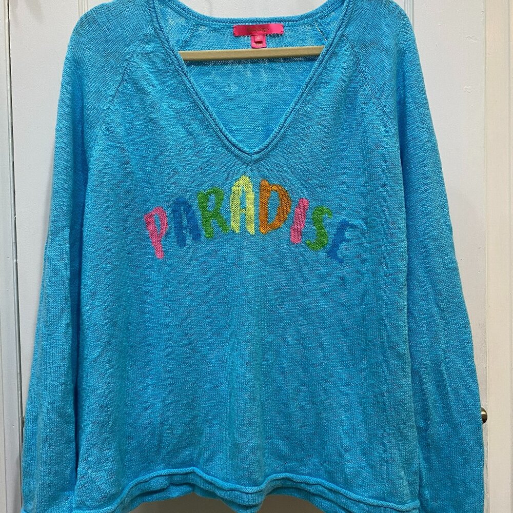 Lilly Pulitzer- Danette V-Neck Sweater- Seabreeze Blue Paradise